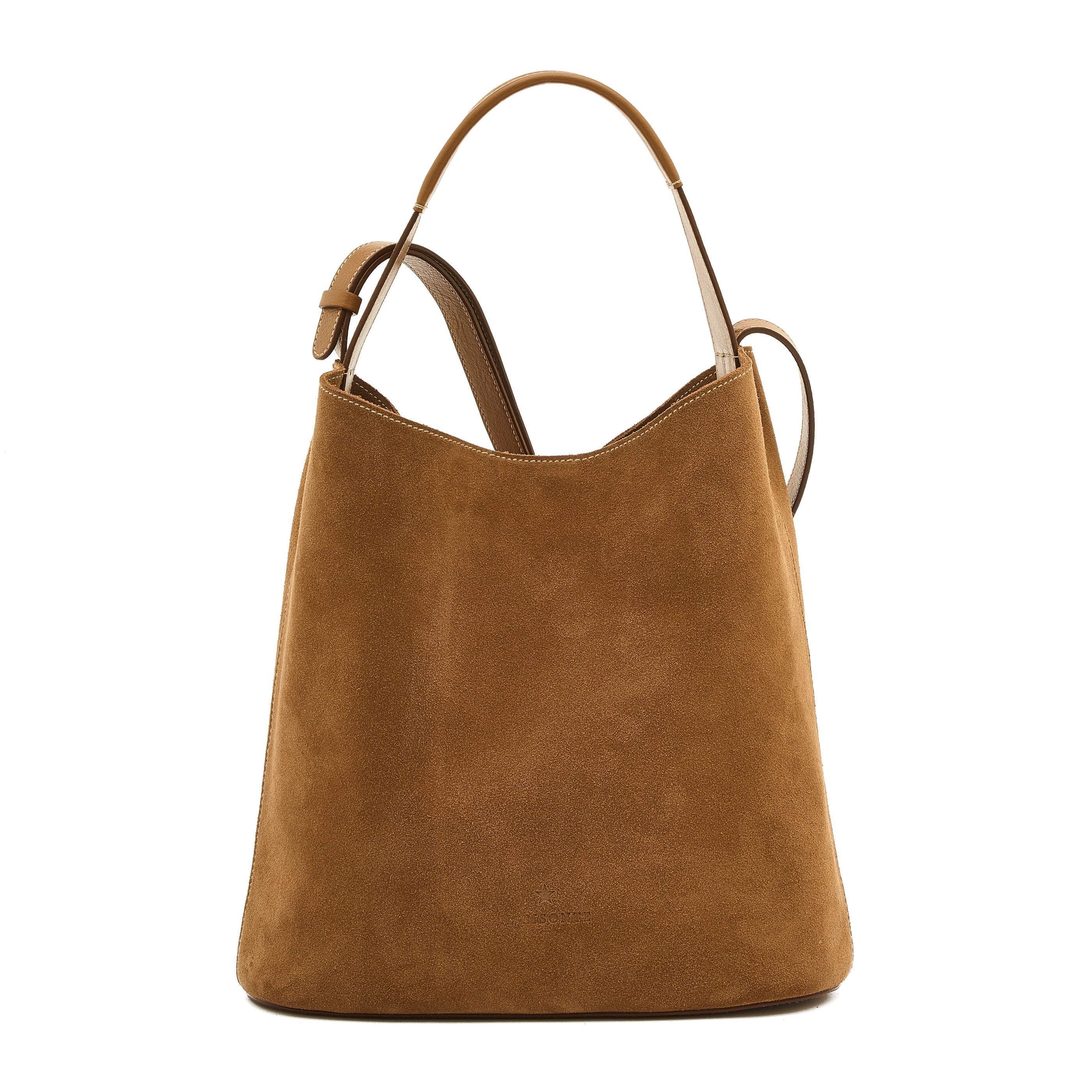 Le laudi | Borsa a secchiello da donna in suede colore gianduia