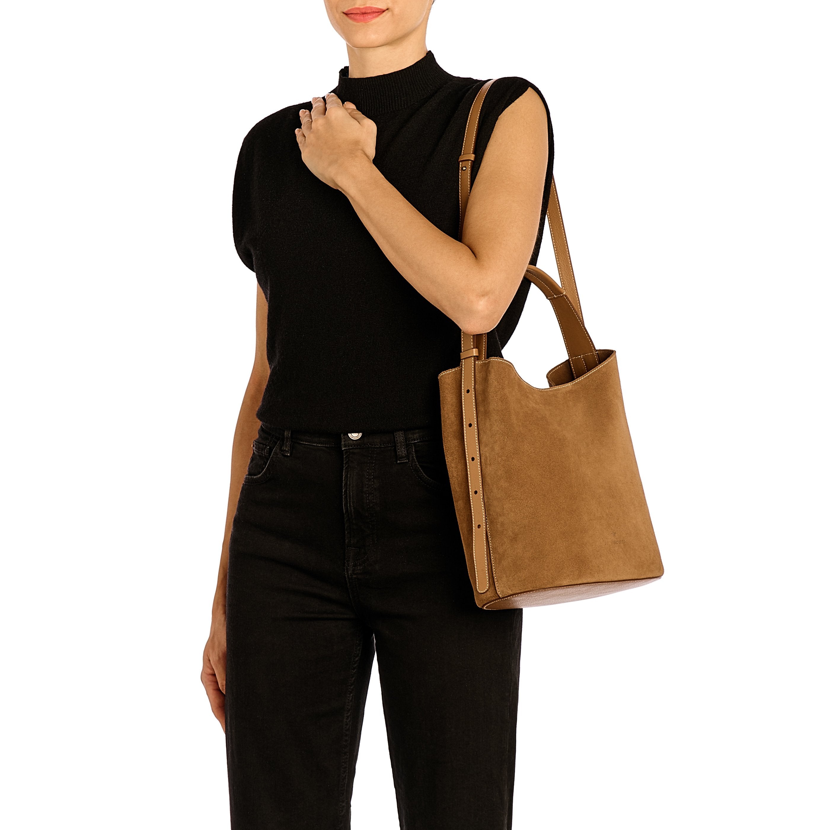 Le laudi | Borsa a secchiello da donna in suede colore gianduia