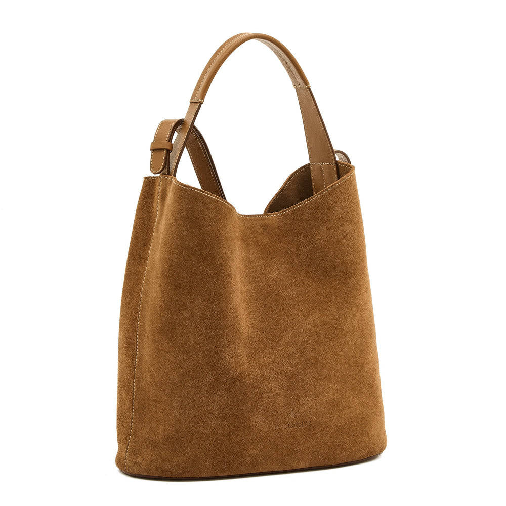 Le laudi | Borsa a secchiello da donna in suede colore gianduia