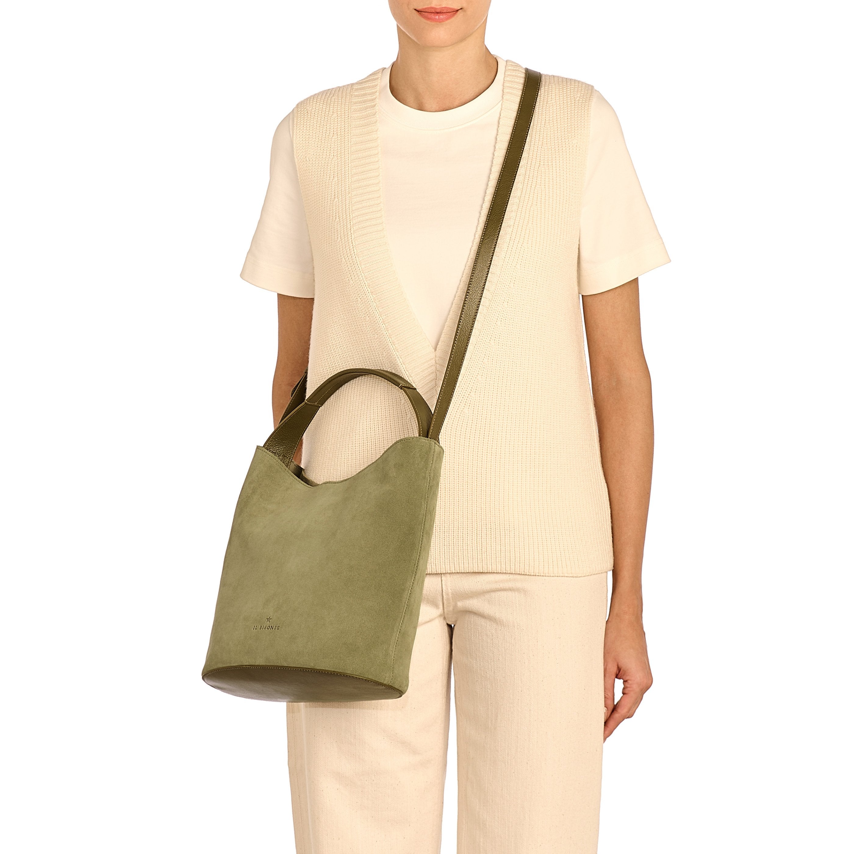 Le laudi | Women's bucket bag in suede color bamboo