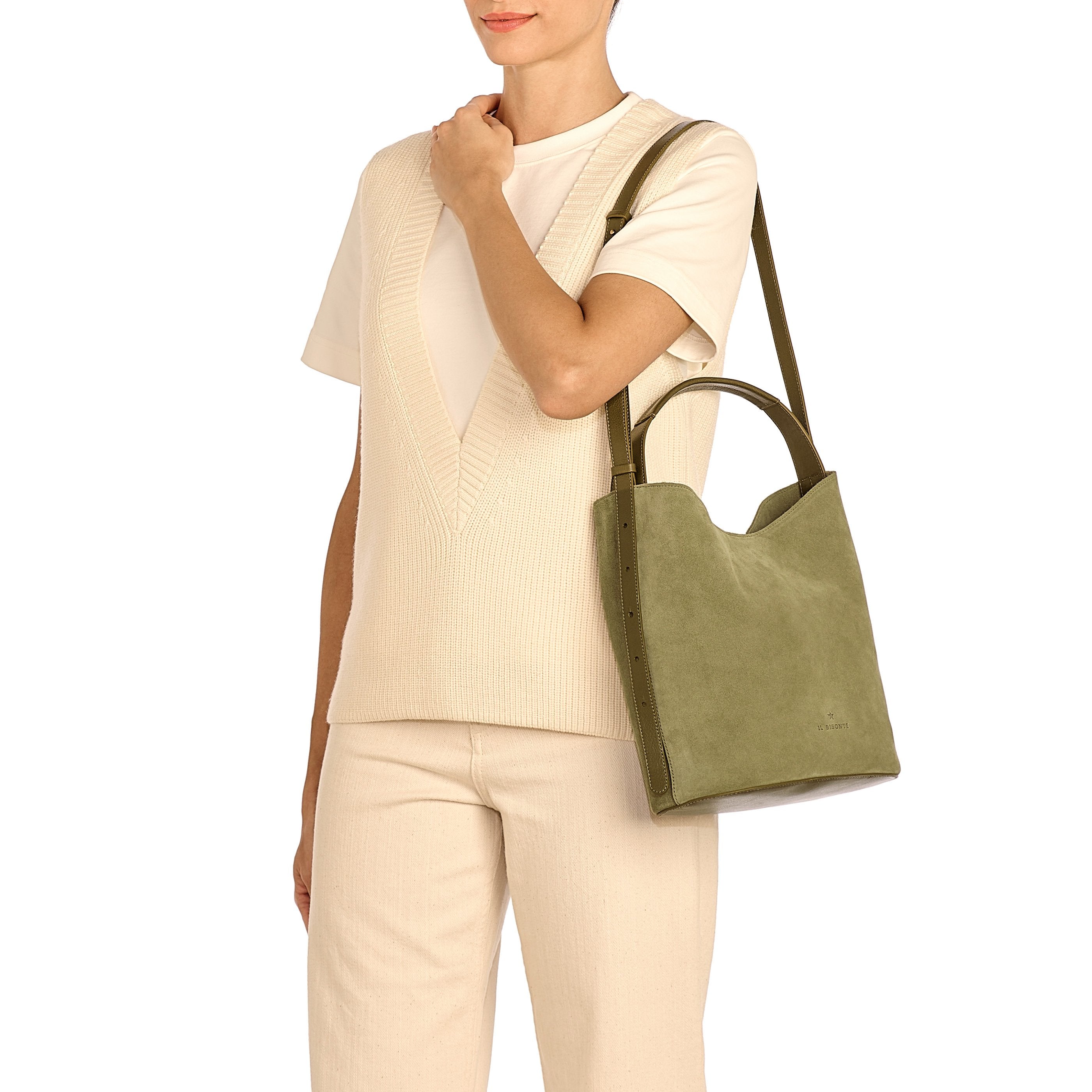Le laudi | Women's bucket bag in suede color bamboo