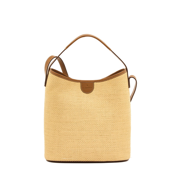 Raffia | Borsa a secchiello da donna in tessuto colore beige / gianduia