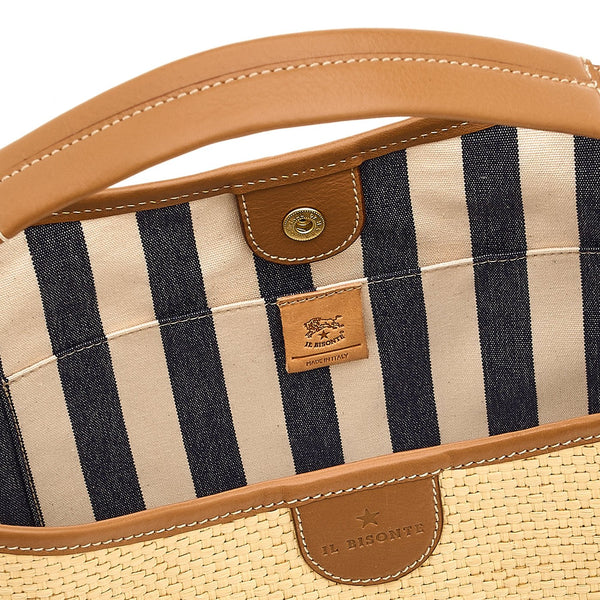 Raffia | Borsa a secchiello da donna in tessuto colore beige / gianduia