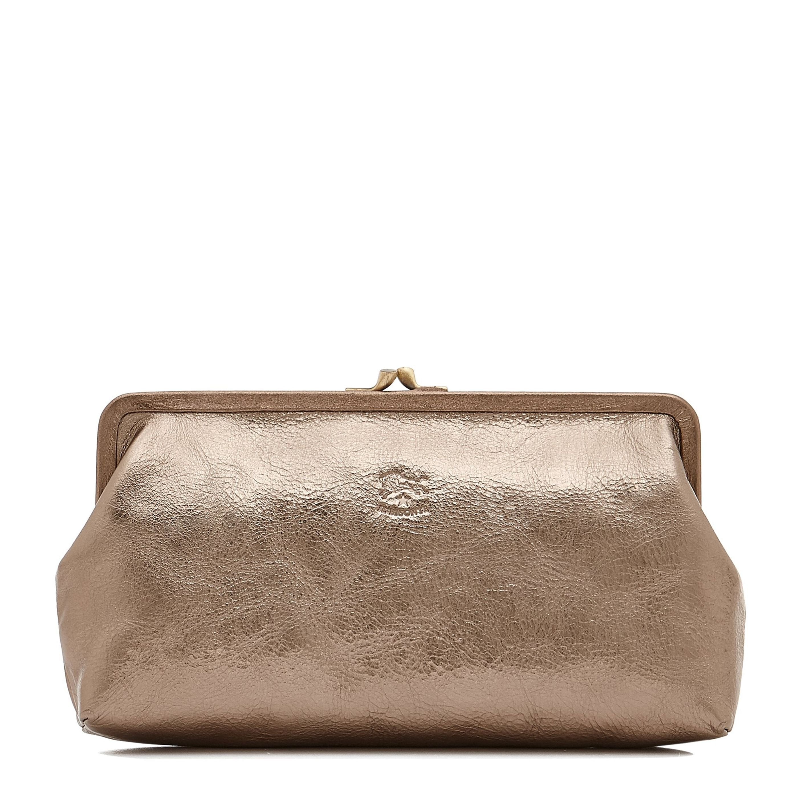 Manuela | Women's clutch bag in metallic leather color metallic bronze