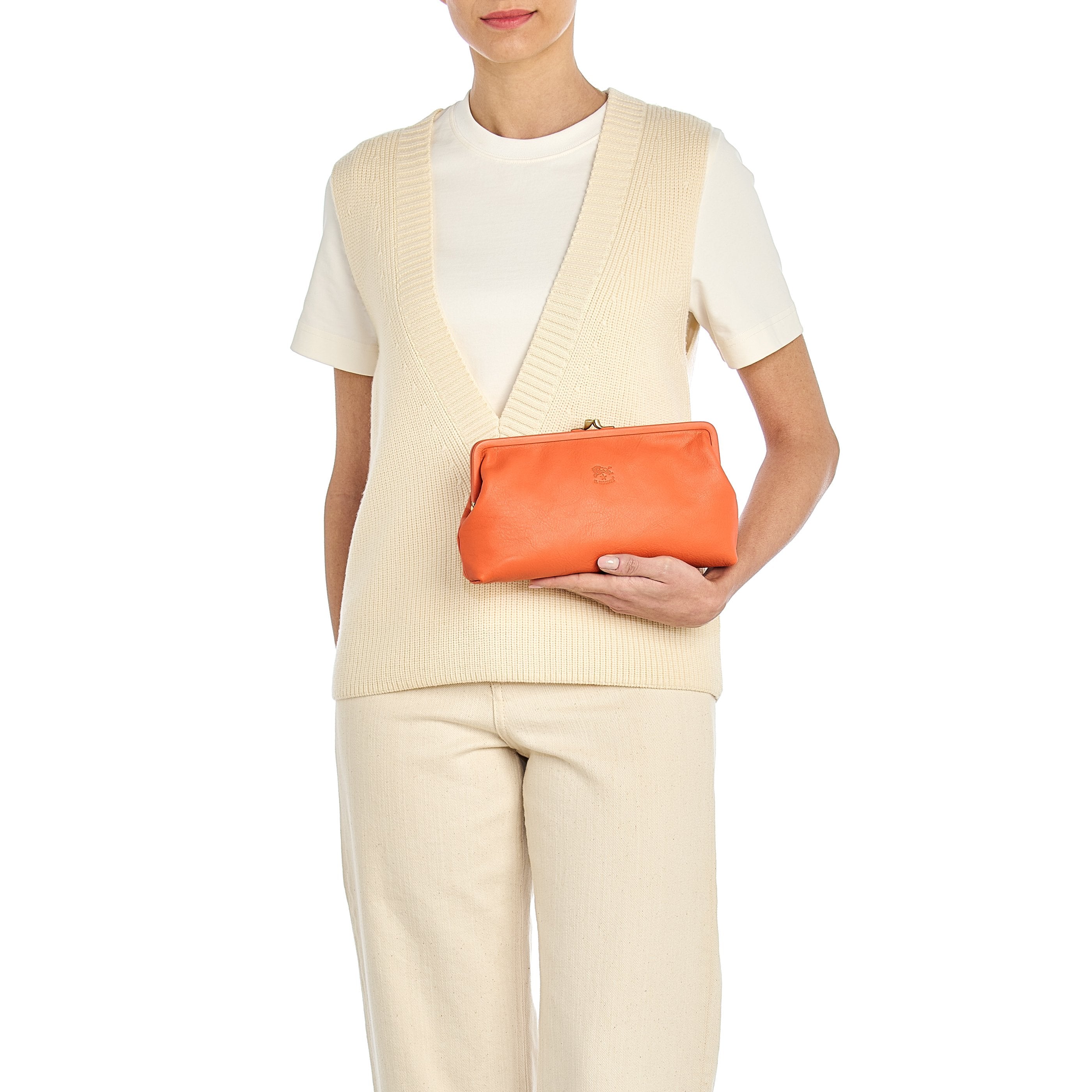 Manuela | Women's clutch bag in leather color orange pontormo