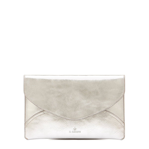 Esperia | Women's clutch bag in metallic leather color metallic silver