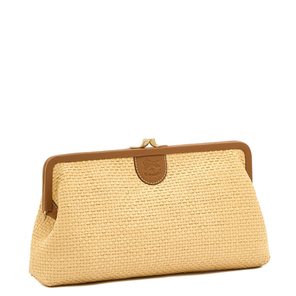 Raffia | Pochette da donna in tessuto colore beige / gianduia