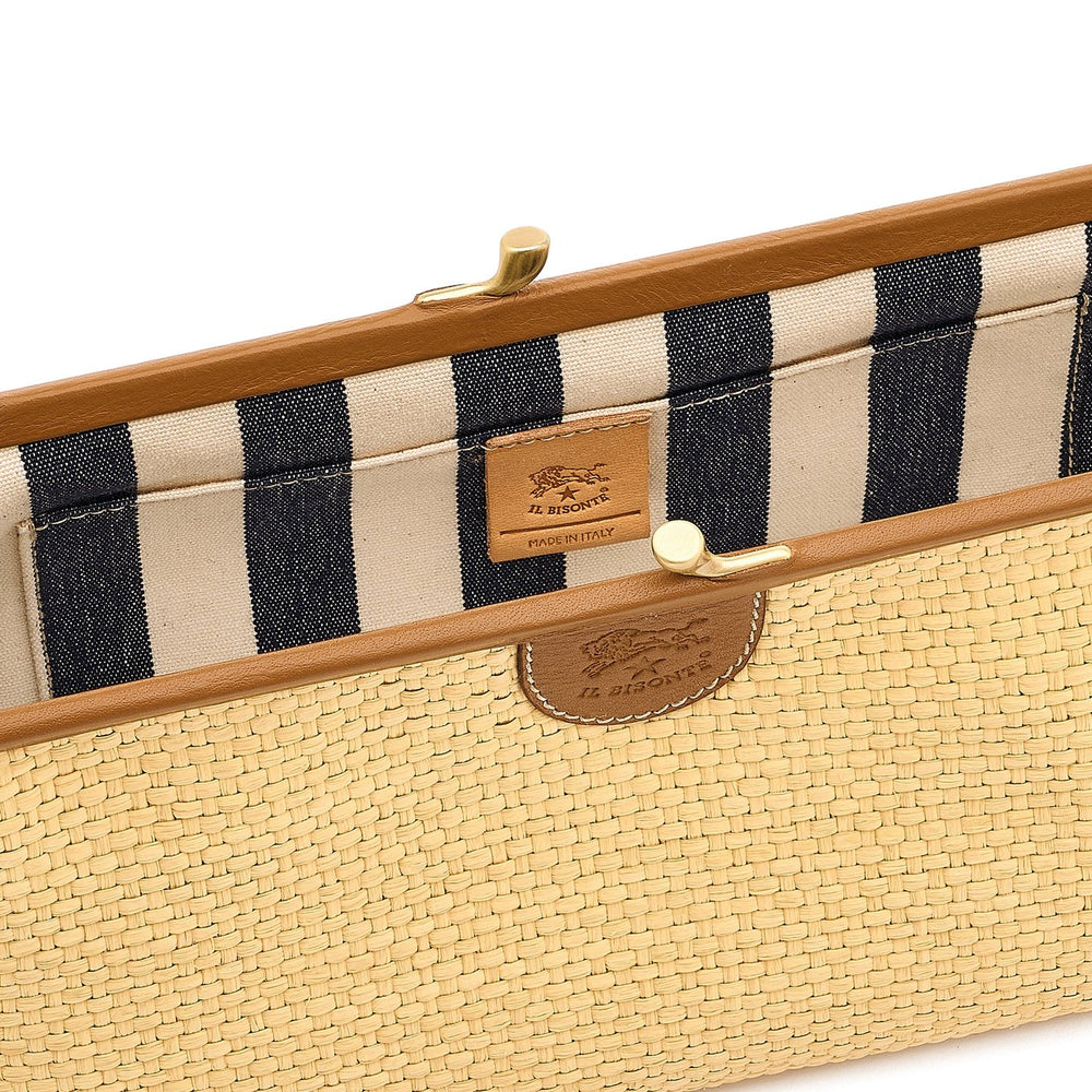Raffia | Pochette da donna in tessuto colore beige / gianduia