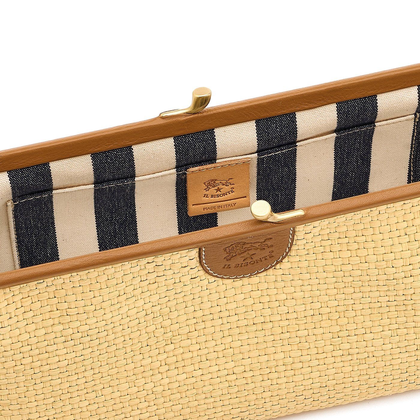 Raffia | Pochette da donna in tessuto colore beige / gianduia