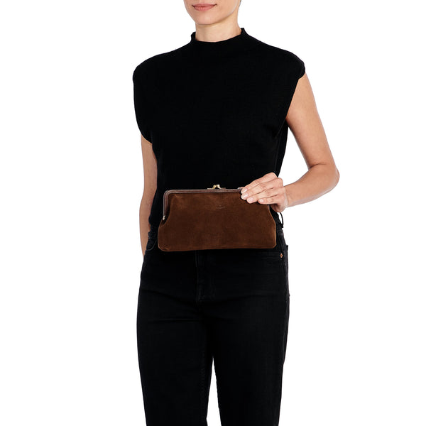 Pochette da donna in suede colore testa di moro