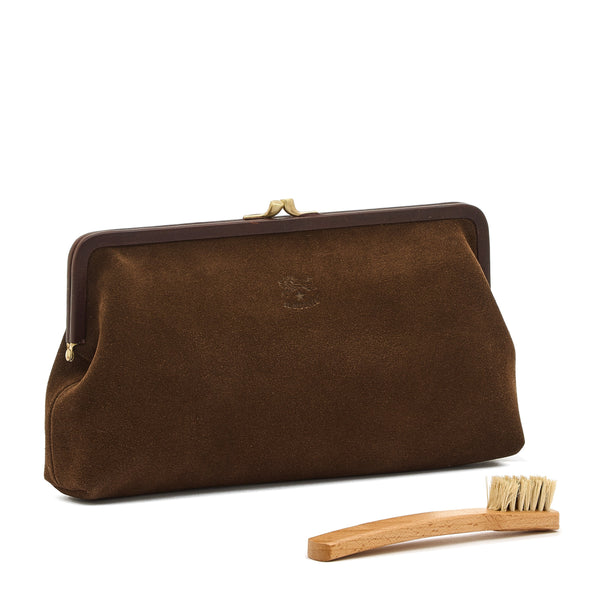 Pochette da donna in suede colore testa di moro