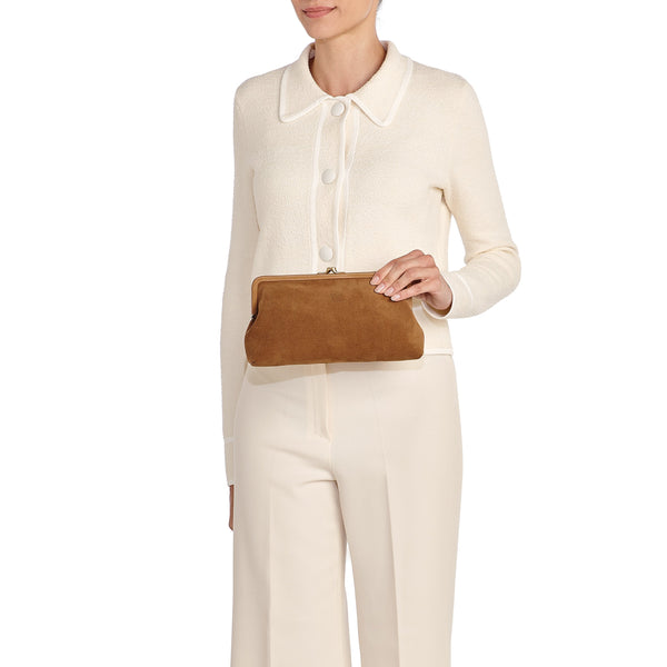 Pochette da donna in suede colore gianduia