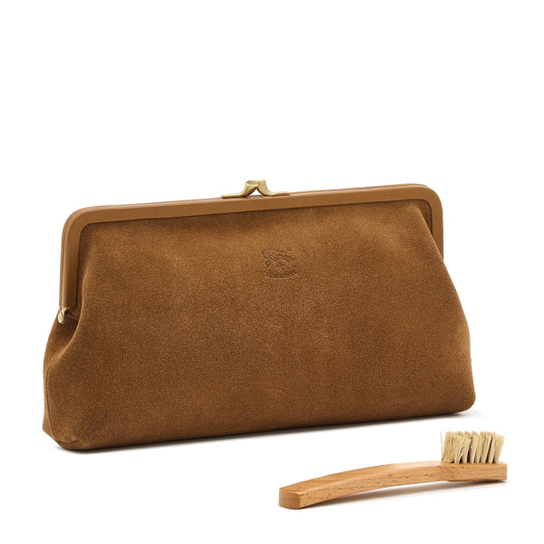 Pochette da donna in suede colore gianduia