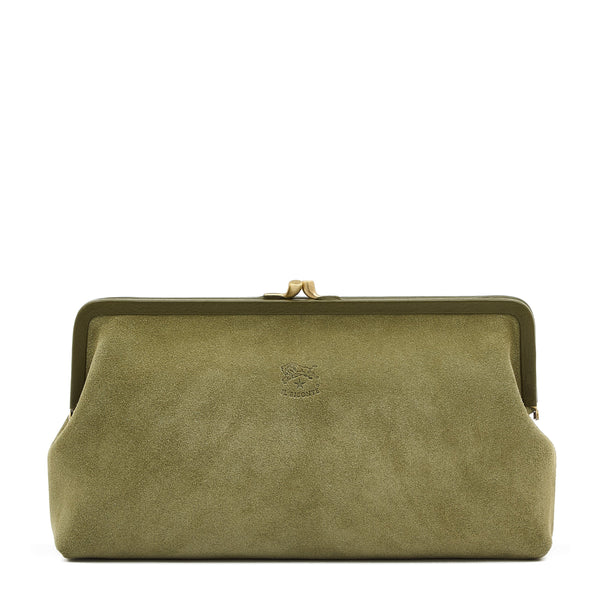 Pochette da donna in suede colore verde bamboo