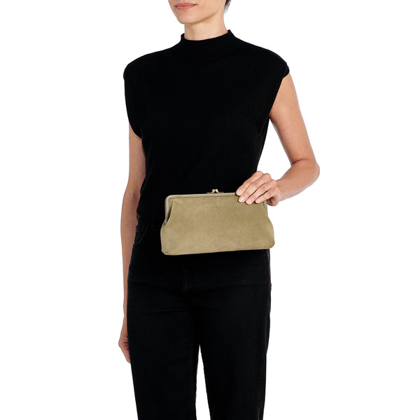 Pochette da donna in suede colore verde bamboo