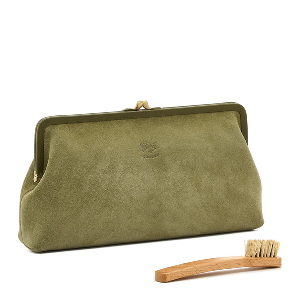 Pochette da donna in suede colore verde bamboo