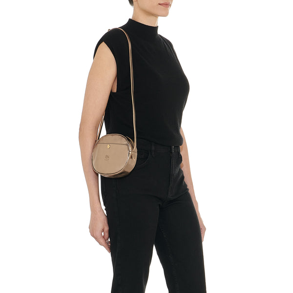 Rubino | Women's crossbody bag in metallic leather color metallic bronze