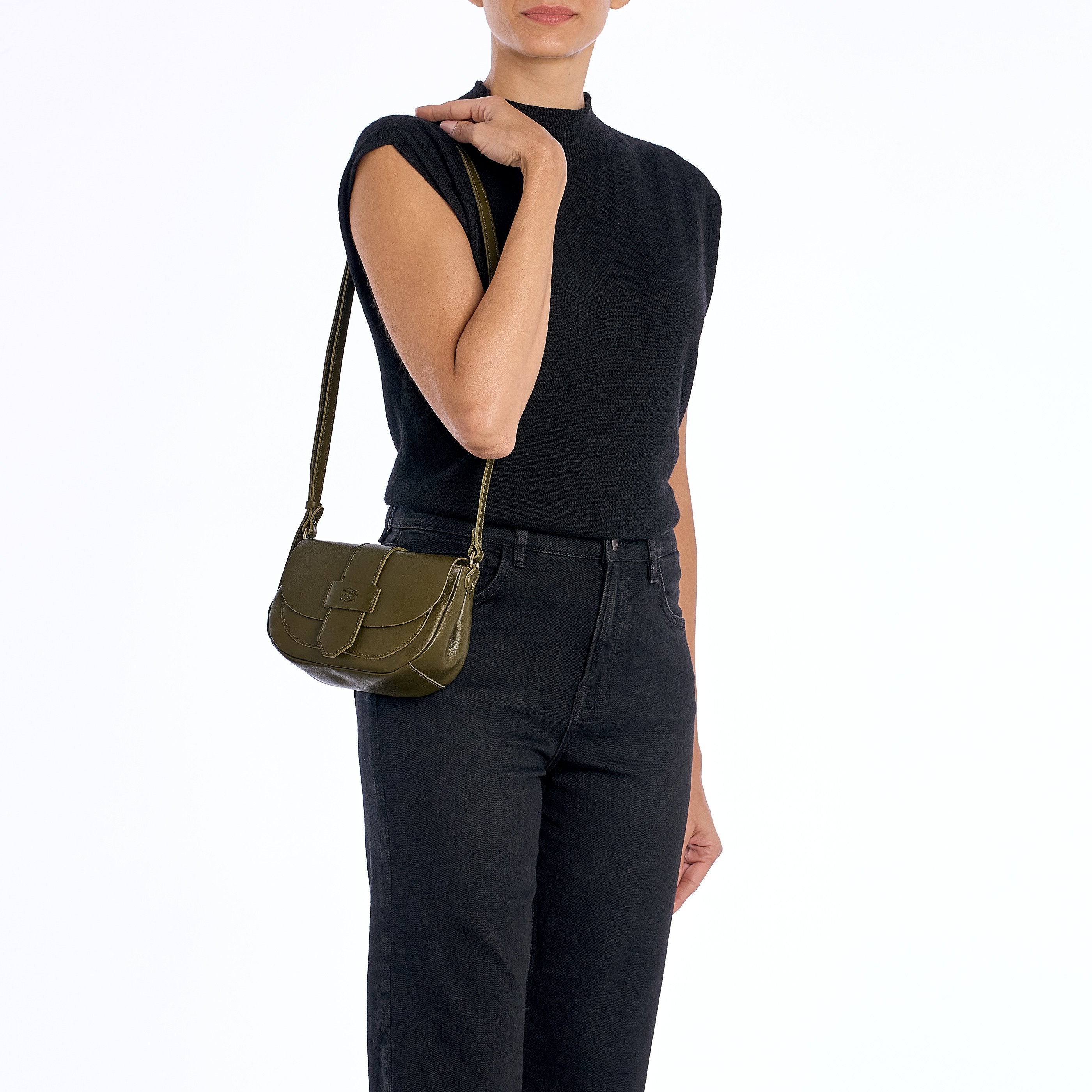 Fausta Small | Sac bandouliere pour femme en cuir couleur vert rugiada