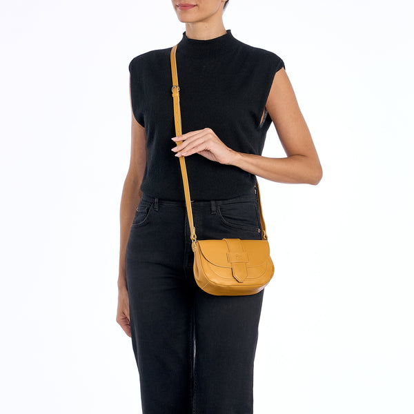 Fausta Small | Women's crossbody bag in leather color meriggio yellow