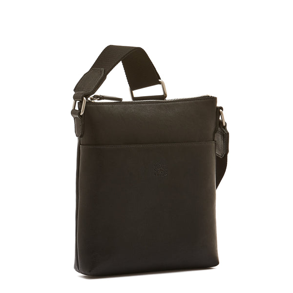 Oriuolo | Men's crossbody bag in vintage leather color black