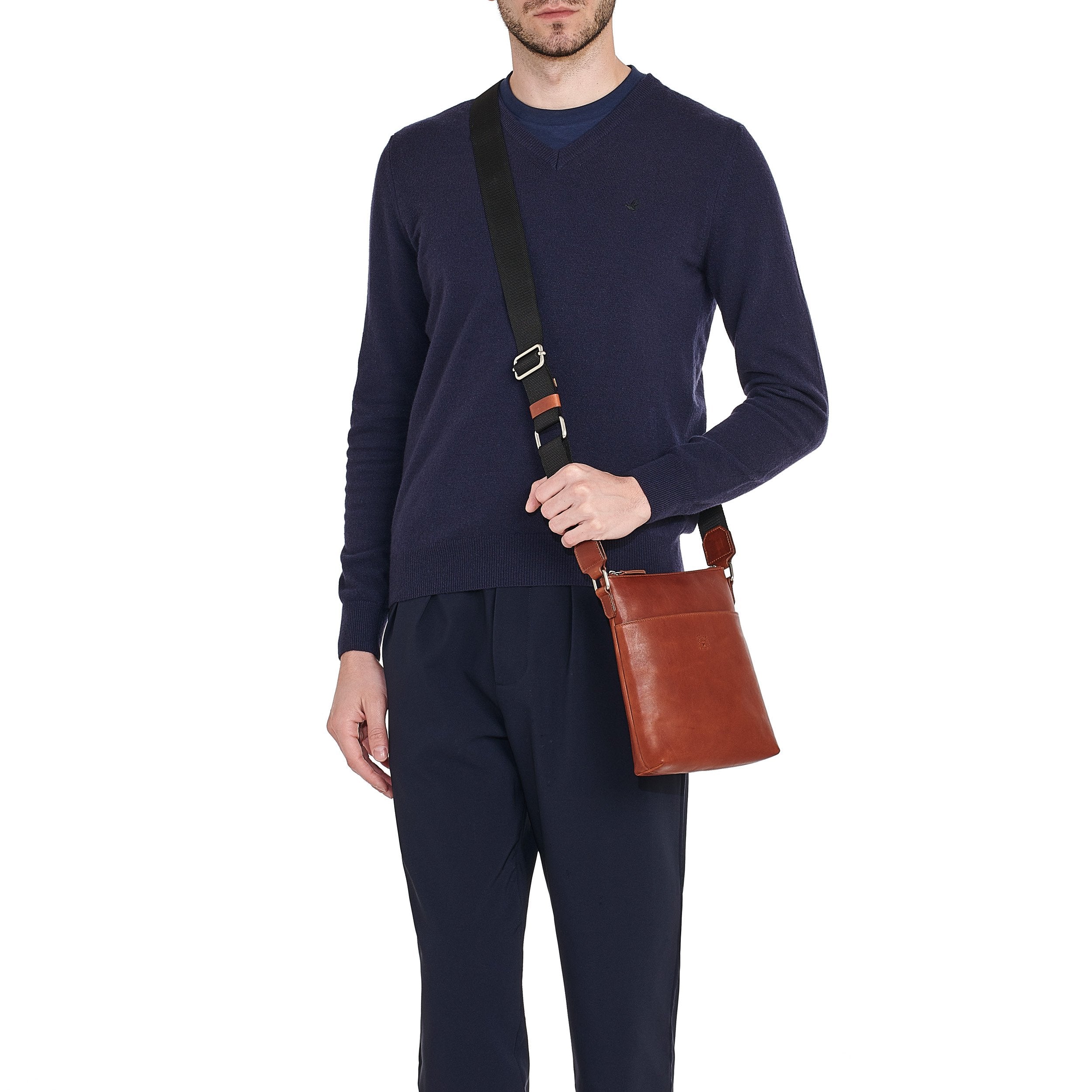 Oriuolo | Men's crossbody bag in vintage leather color sepia
