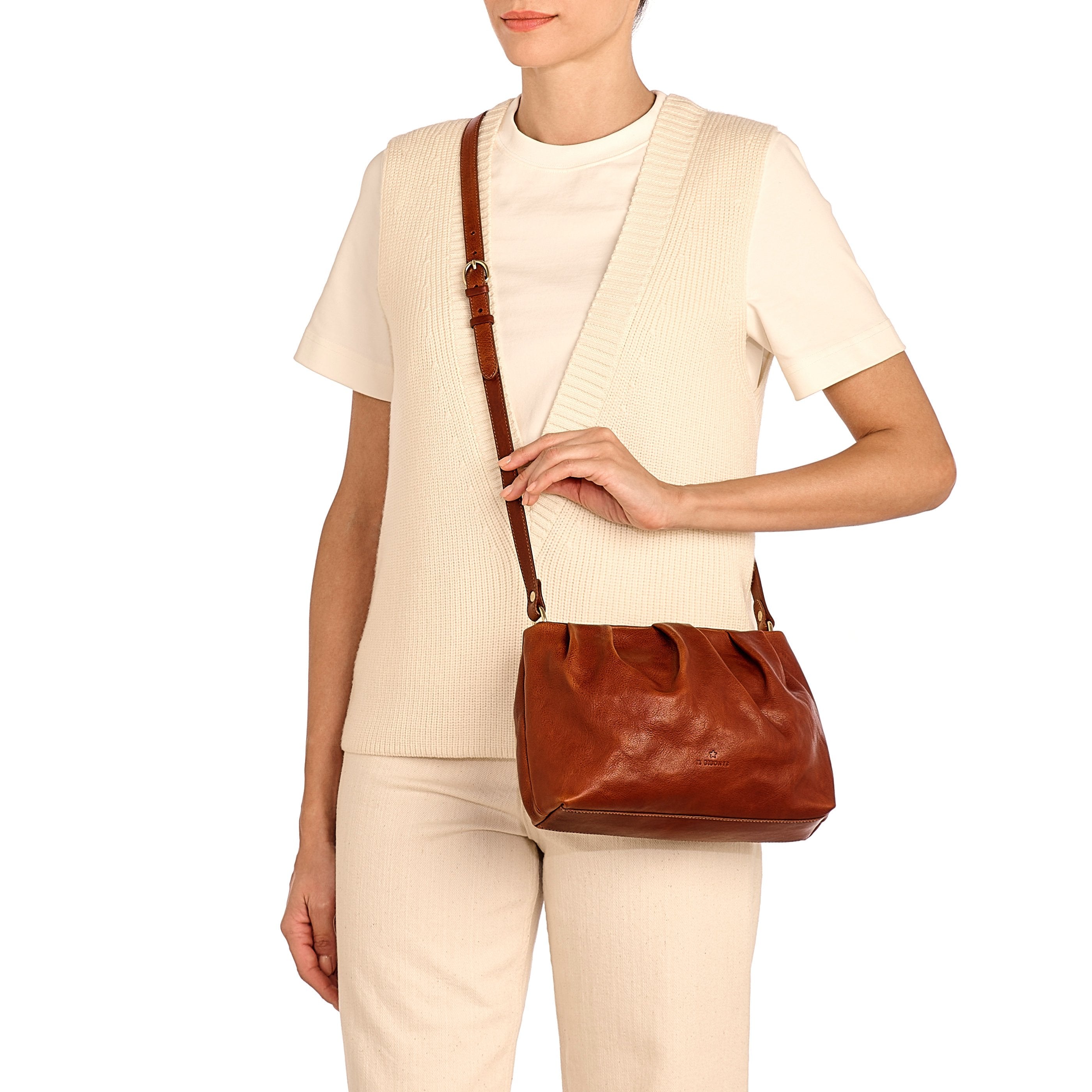 Accademia | Borsa a tracolla da donna in pelle invecchiata colore seppia