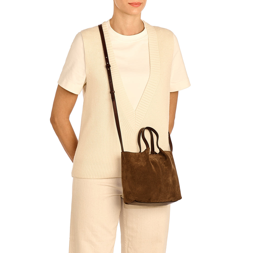 Nina | Women's crossbody bag in suede color dark brown