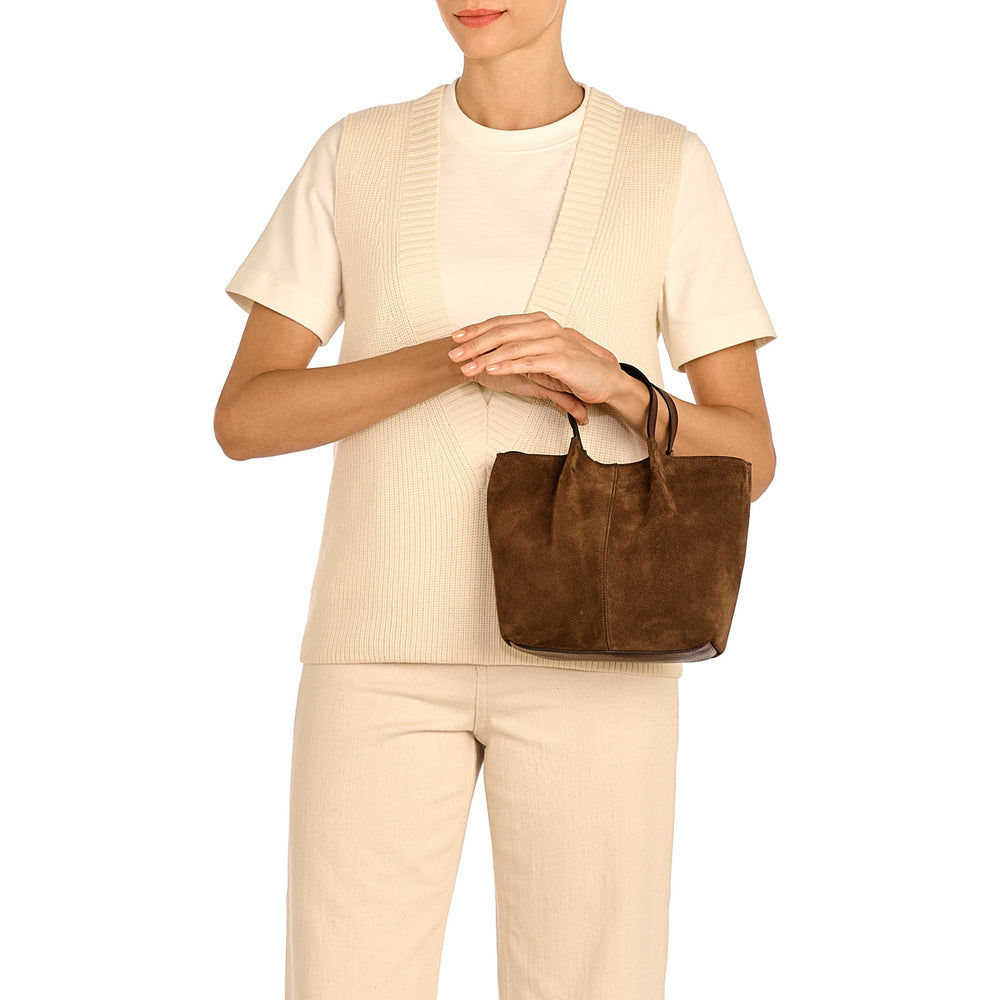 Nina | Women's crossbody bag in suede color dark brown