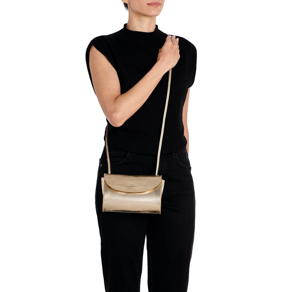 Linea 1978 | Borsa a tracolla da donna in pelle metallizzata colore platino