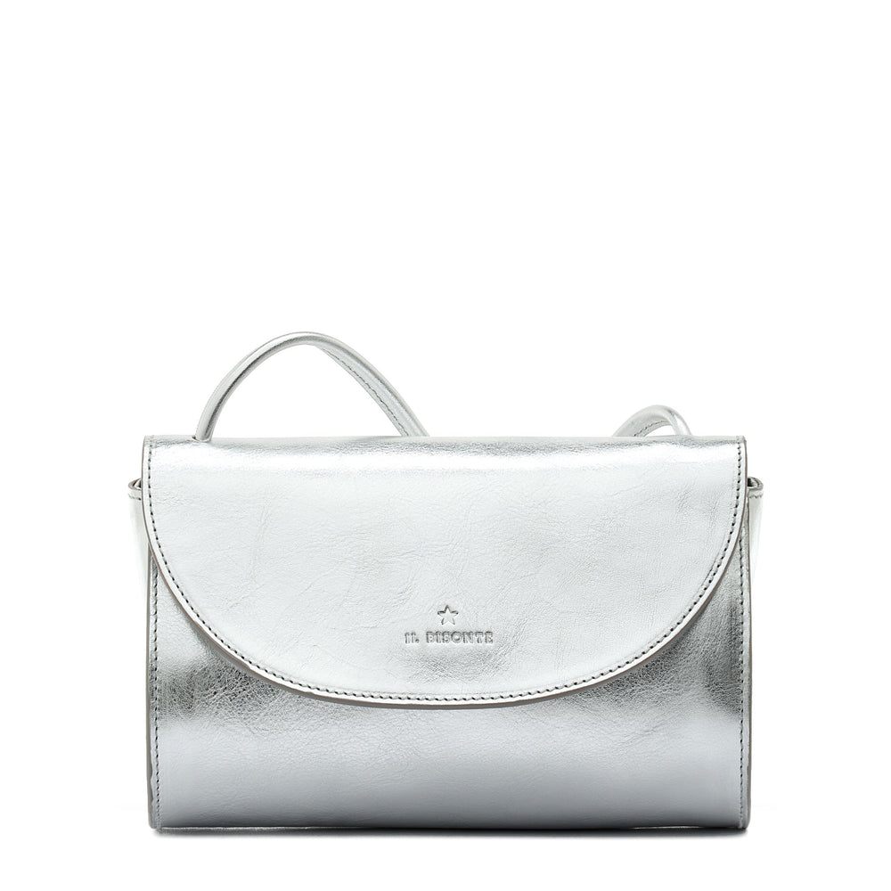 Linea 1978 | Women's crossbody bag in metallic leather color metallic silver — 
front view
 — 1 of 4