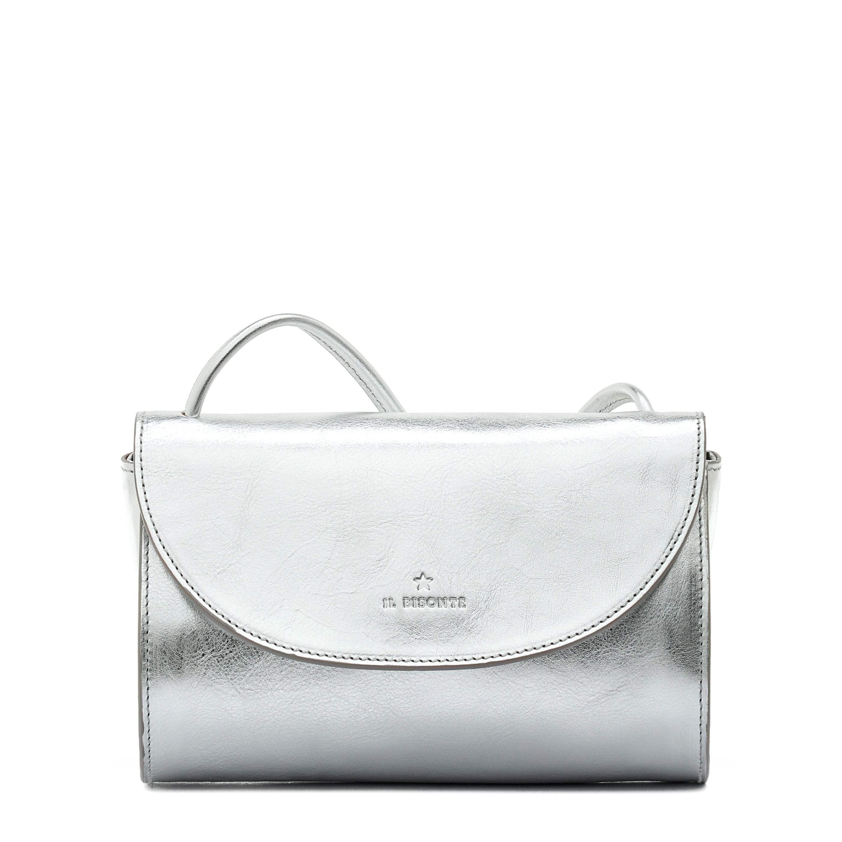 Linea 1978 | Women's crossbody bag in metallic leather color metallic silver — 
front view
 — 1 of 4