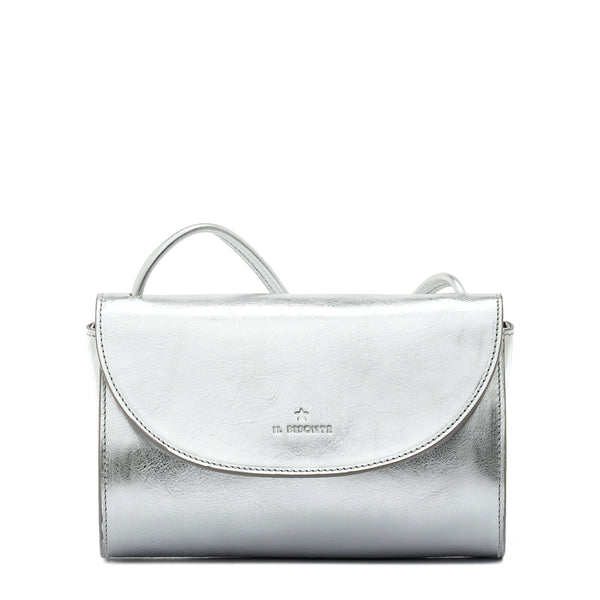 Linea 1978 | Women's crossbody bag in metallic leather color metallic silver — 
front view
