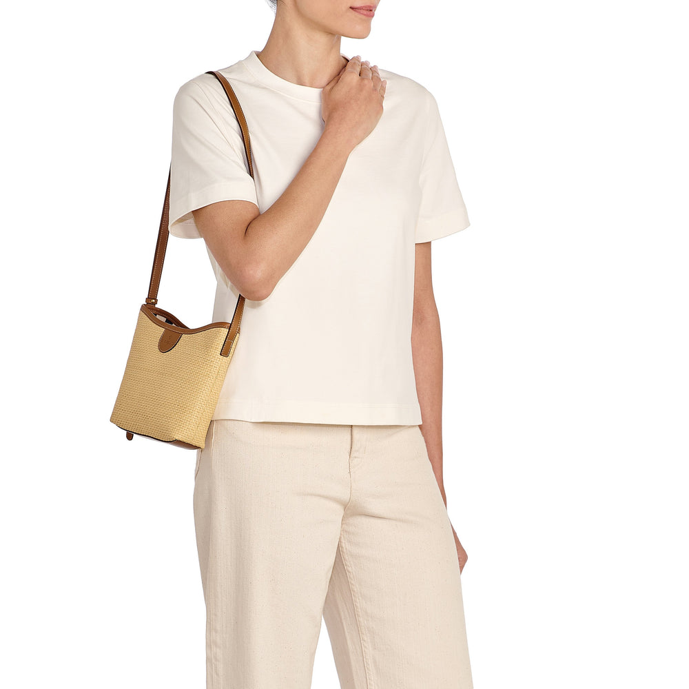 Raffia | Borsa a tracolla da donna in tessuto colore beige / gianduia