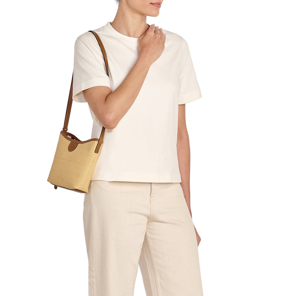 Raffia | Borsa a tracolla da donna in tessuto colore beige / gianduia