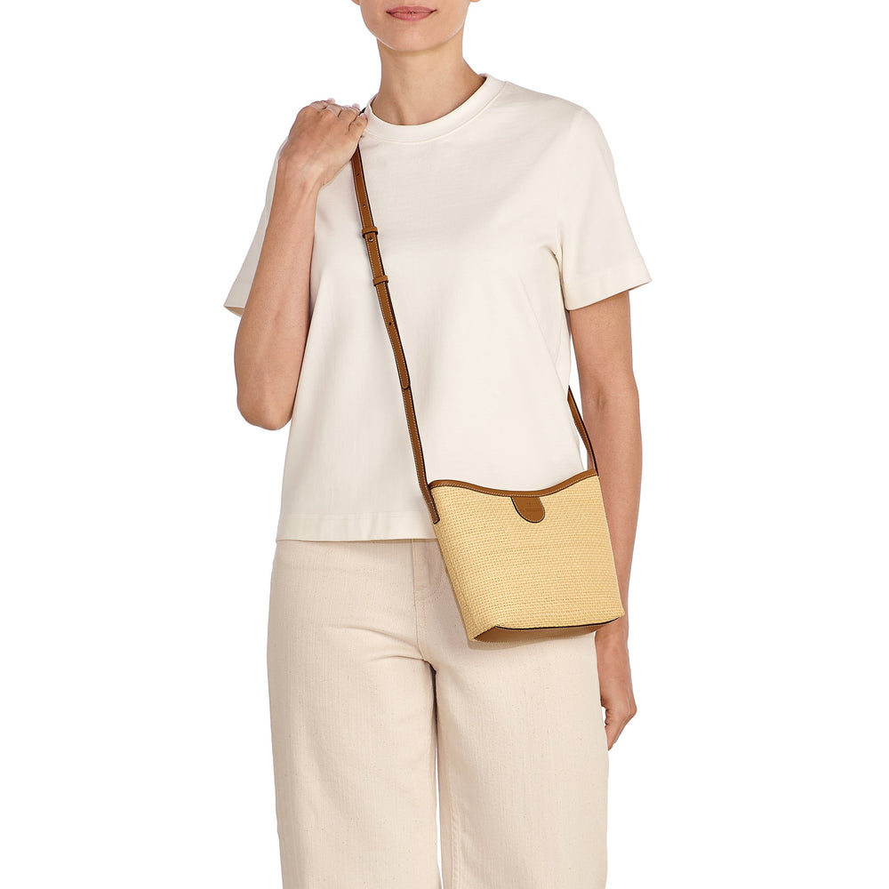 Raffia | Borsa a tracolla da donna in tessuto colore beige / gianduia