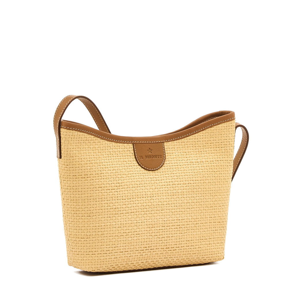 Raffia | Borsa a tracolla da donna in tessuto colore beige / gianduia