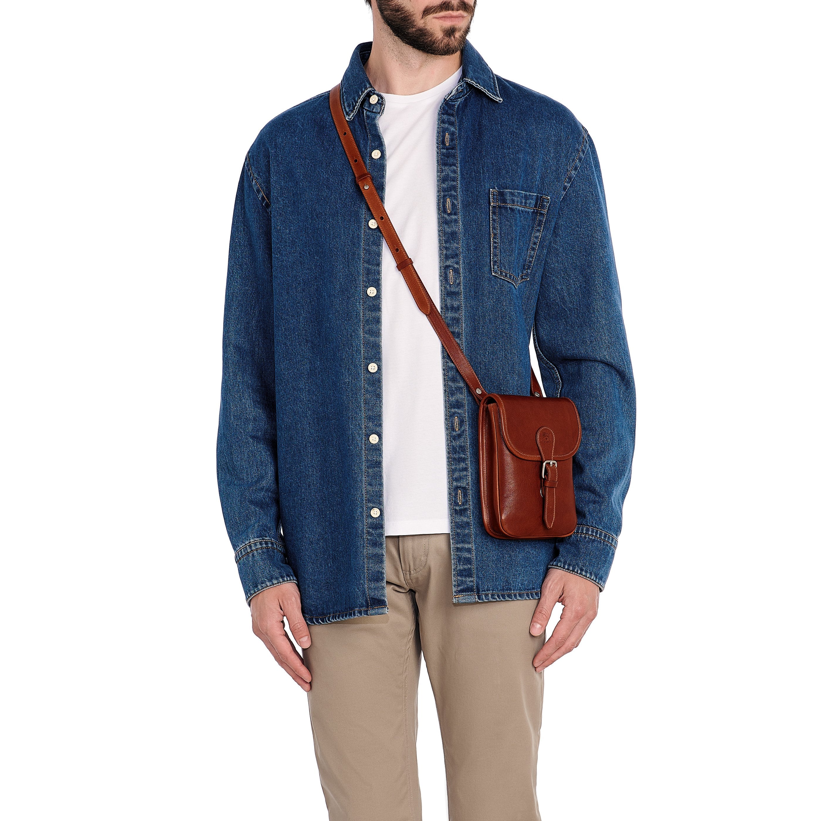 Linea 1990 | Borsa a tracolla da uomo in pelle invecchiata colore seppia