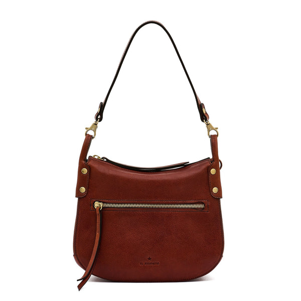 Essenza | Women's crossbody bag in vintage leather color sepia — 
front view
