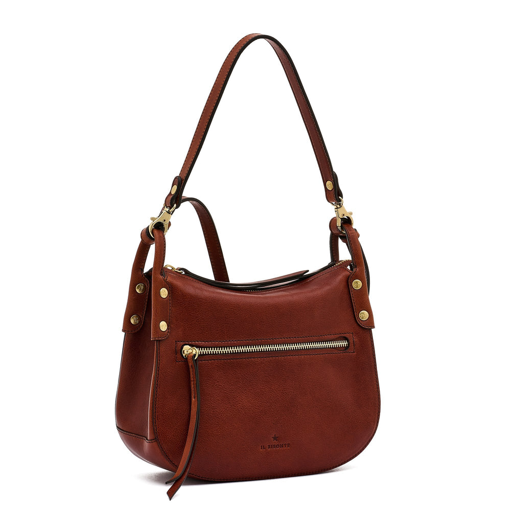 Essenza | Women's crossbody bag in vintage leather color sepia — 
side view
 — 3 of 5