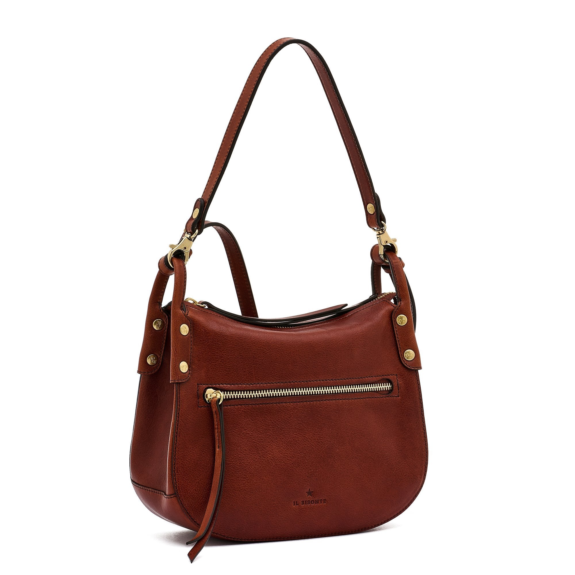 Essenza | Women's crossbody bag in vintage leather color sepia — 
side view
 — 3 of 7