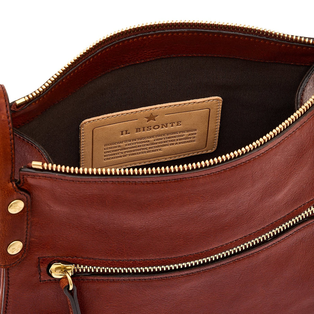 Essenza | Women's crossbody bag in vintage leather color sepia — 
interior detail view
 — 4 of 5