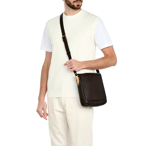 Segno | Sac bandouliere pour homme en cuir couleur brun foncé