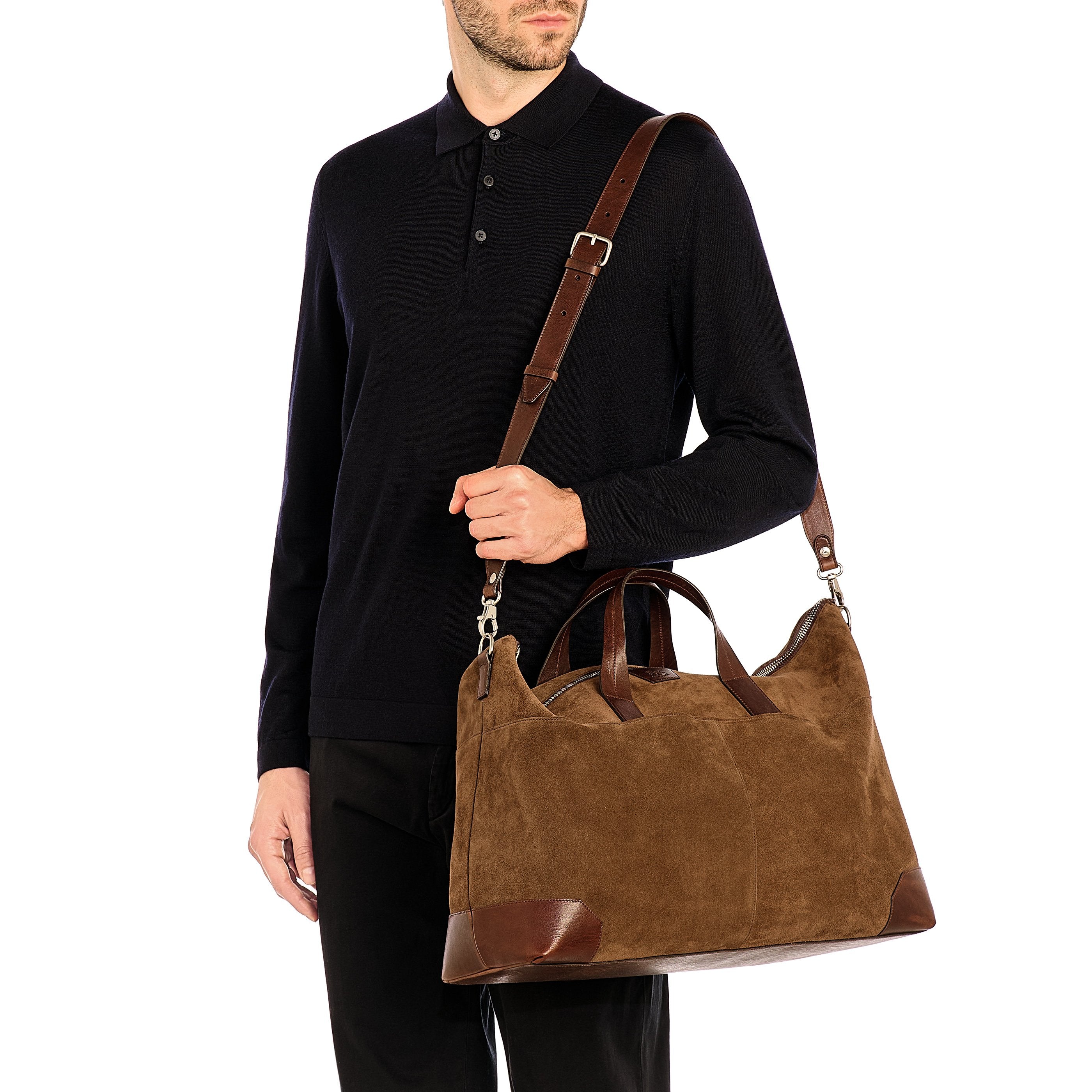 Galileo | Men's travel bag in suede color dark brown