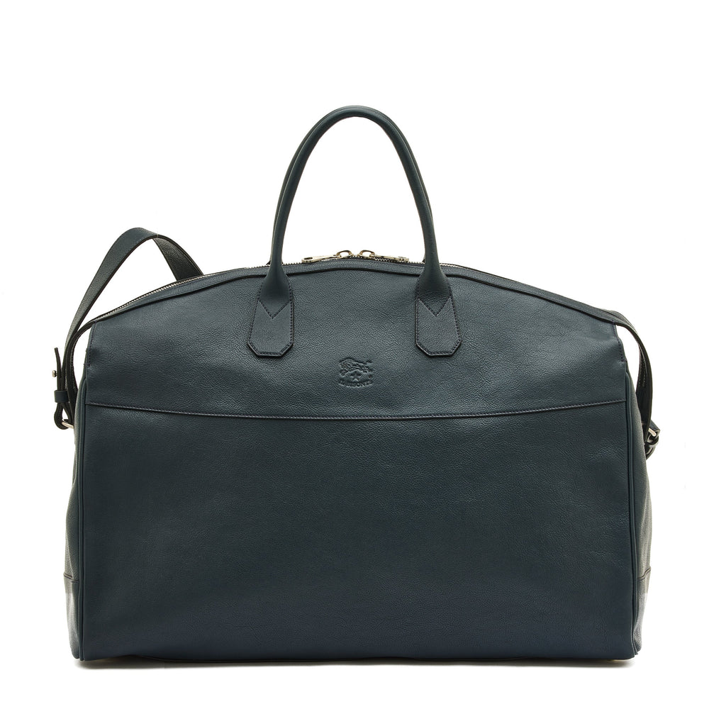 Archetipo | Men's travel bag in vintage leather color mezzanotte blue — 
front view
 — 1 of 4