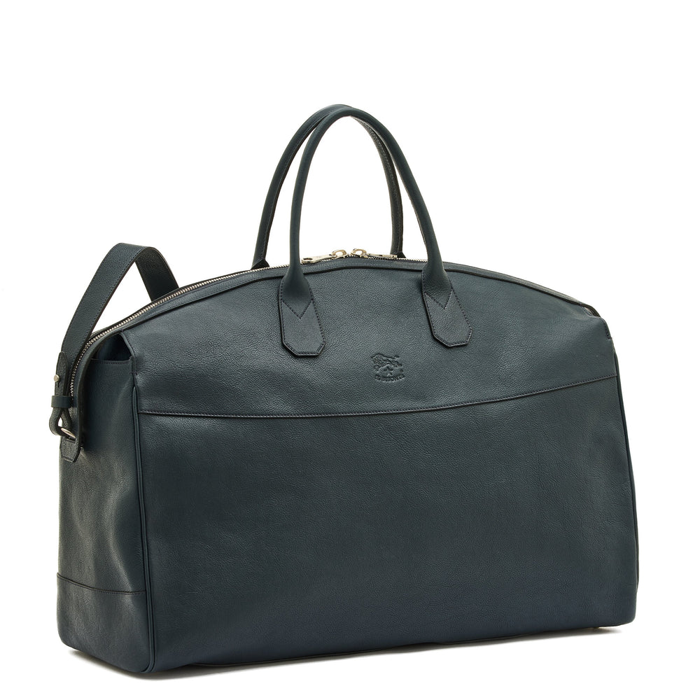 Archetipo | Men's travel bag in vintage leather color mezzanotte blue — 
side view
 — 3 of 4
