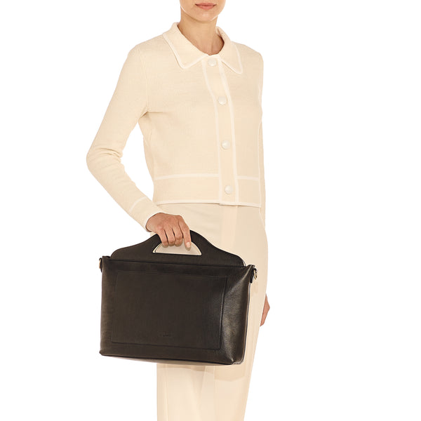Manhattan | Women's handbag in leather color black / white