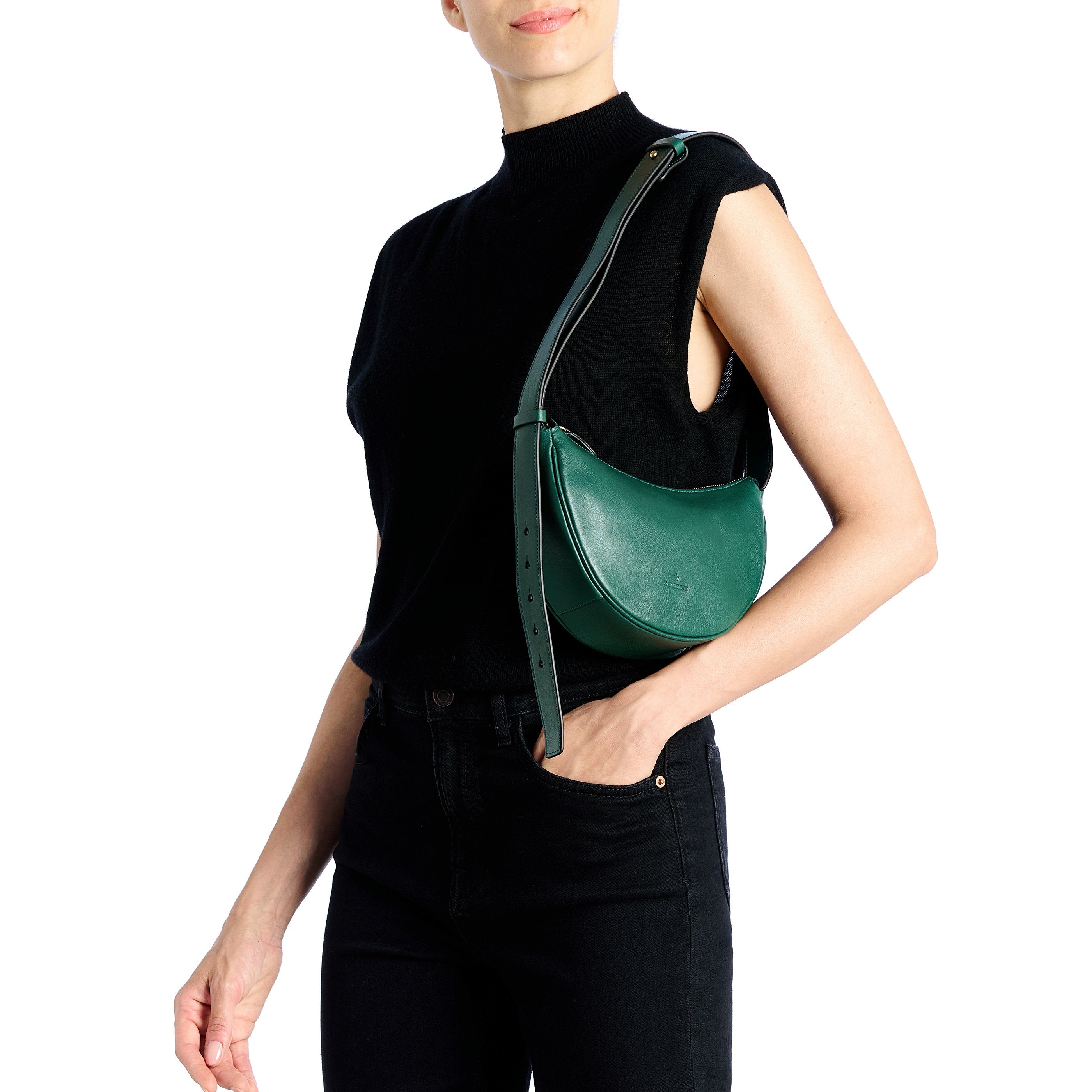 Oliveta | Women's hobo in leather color green oleandro — 
product detail view
 — 5 of 5