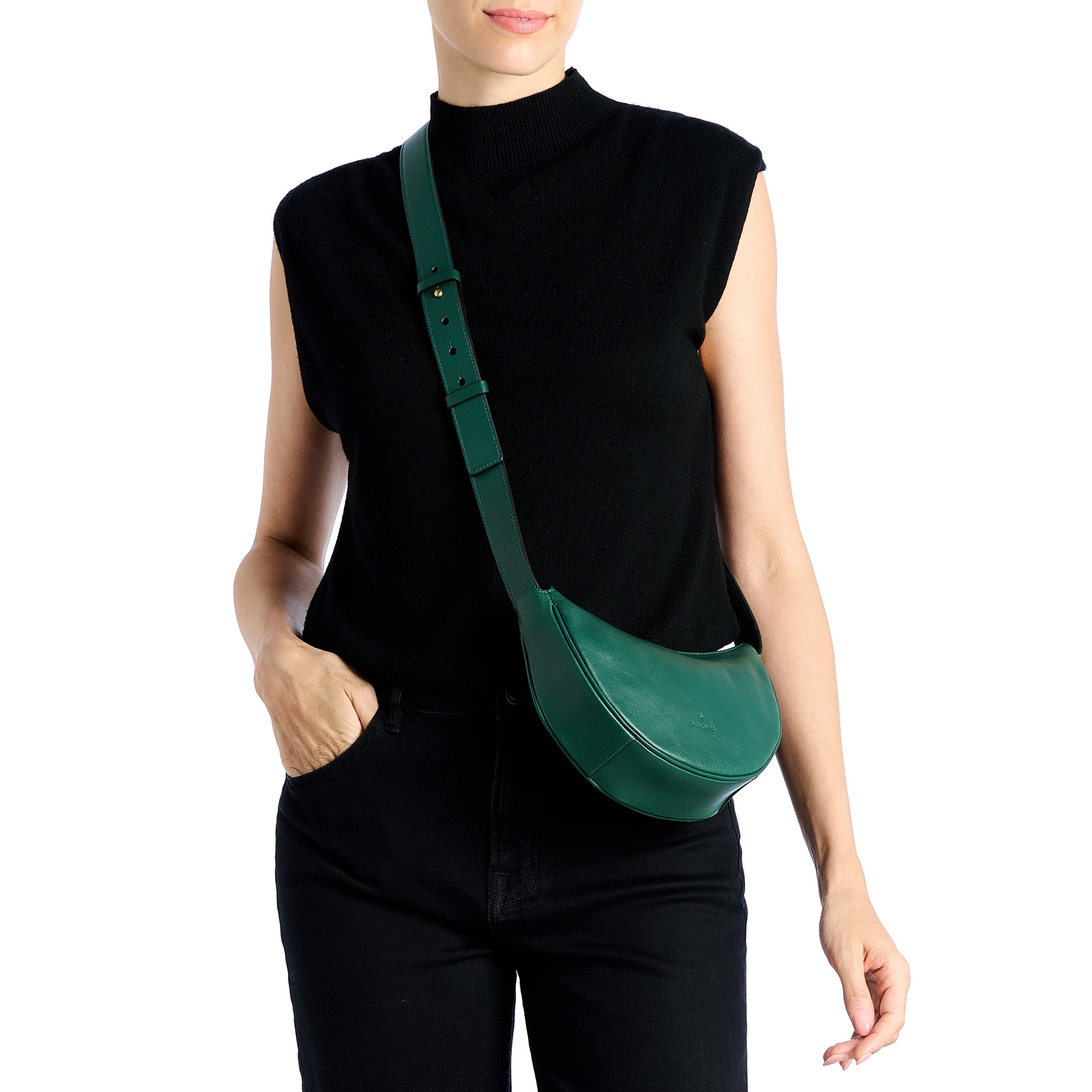 Oliveta | Women's hobo in leather color green oleandro — 
lifestyle view
 — 2 of 5