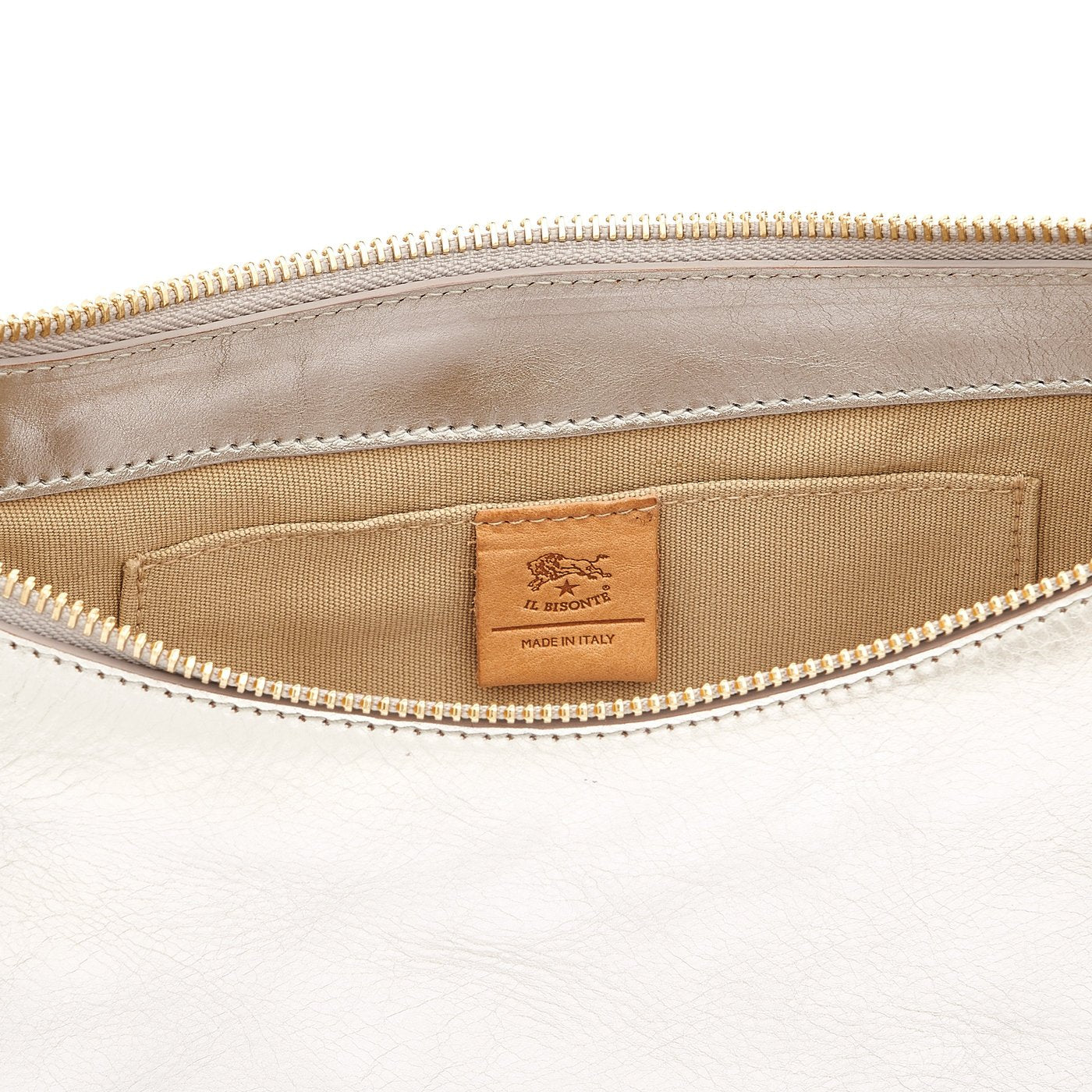 Oliveta | Women's hobo in metallic leather color metallic silver — 
interior detail view
 — 4 of 5