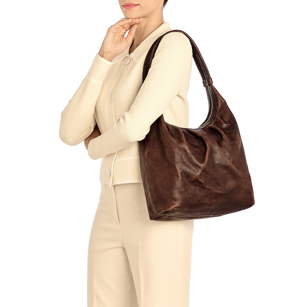 Accademia | Hobo da donna in pelle invecchiata colore caffè